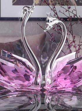 水晶天鹅客厅玄关轻奢玻璃摆件电视柜酒柜柜台装饰品家居结婚礼物