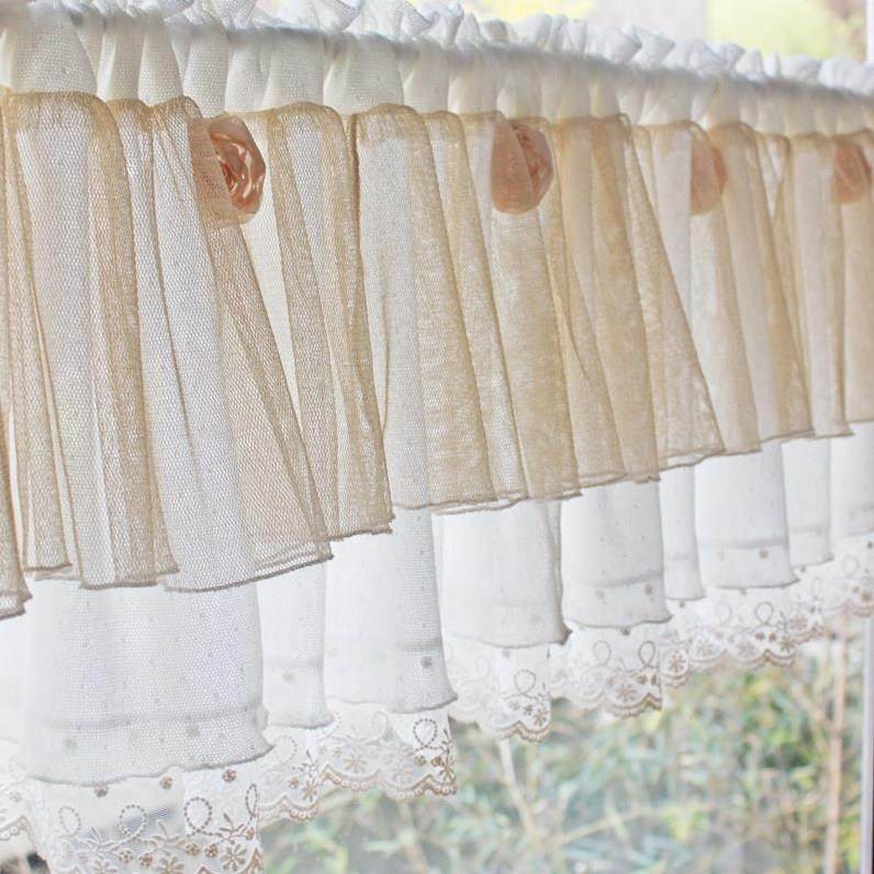 蕾丝法式短帘立体玫瑰花仙气窗幔小窗户纱帘短门帘装饰遮挡半截帘,居家布艺,成品窗帘,淘宝优惠券,粉丝福利购,淘宝优惠卷