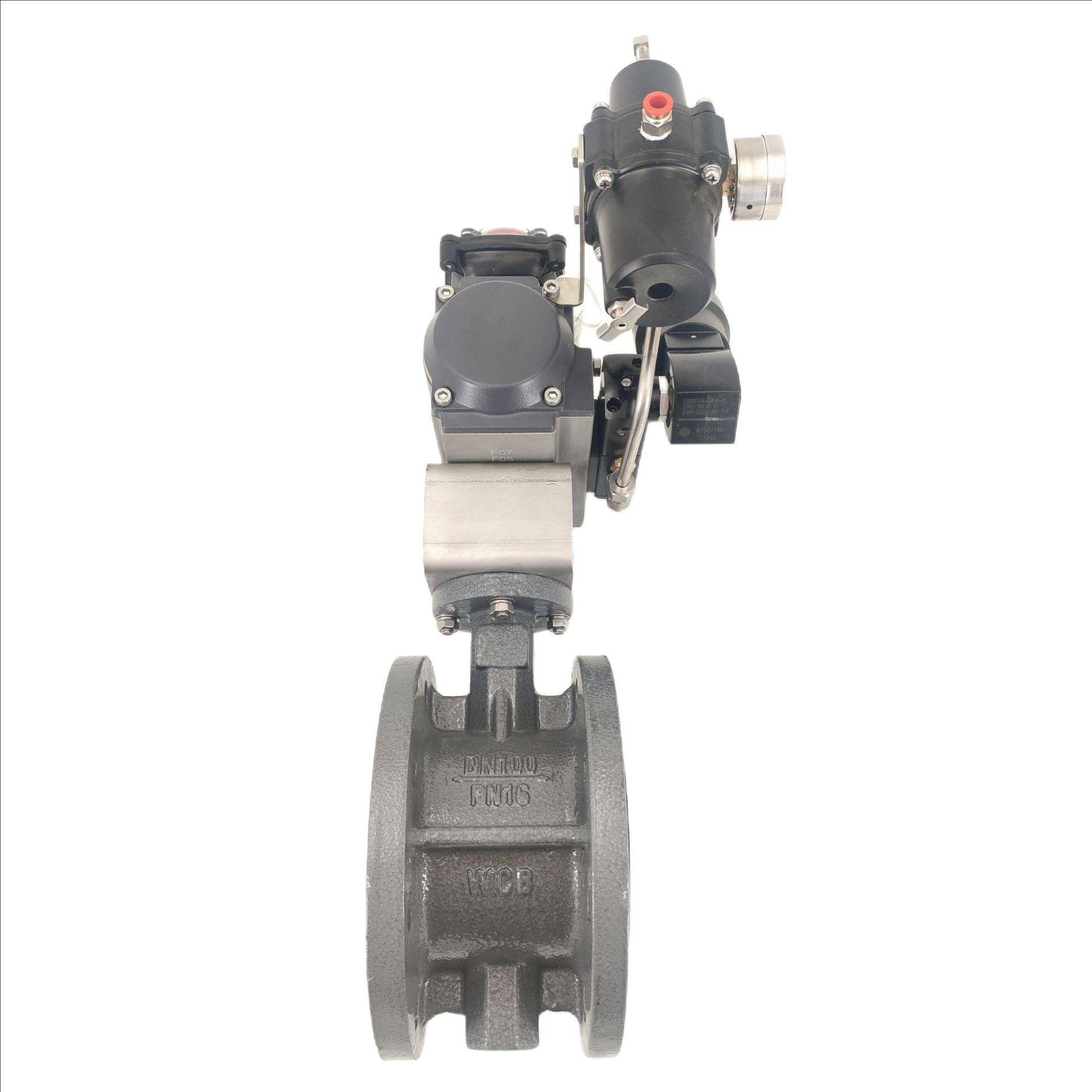 天津气动法兰式蝶阀D641X-16C，AT双作用电磁阀304气管