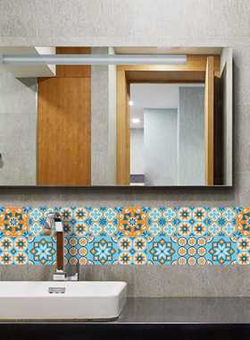 蓝橙色复古纹理瓷砖贴欧式客厅厨房卫生间背景拼花水晶墙贴SJ027