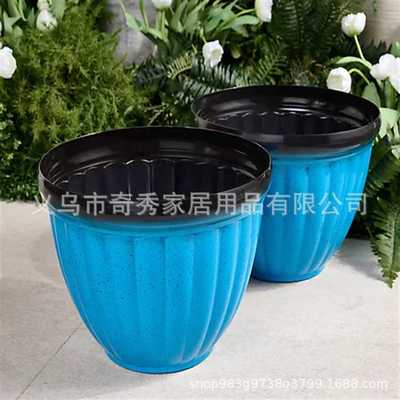 新款Ribbed Planters塑料花盆罗纹绿植塑料盆仿真家居办公室