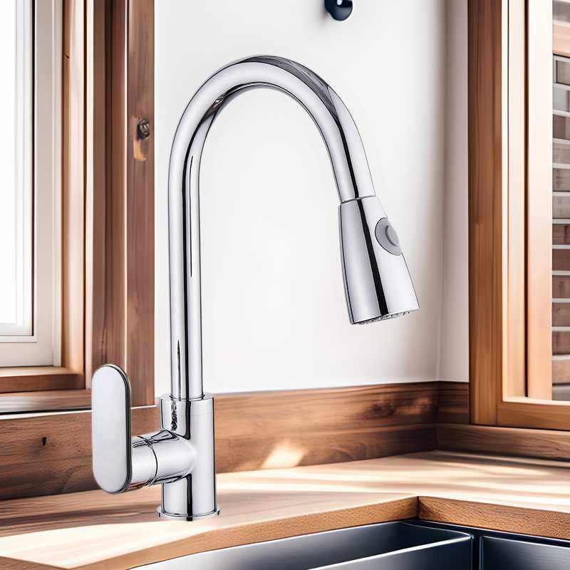 直销多色铜体平三通厨房洗菜盆水槽旋转伸缩冷热抽拉式水龙头