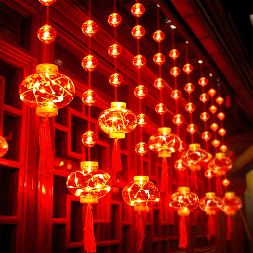 新年装饰灯红灯笼窗帘灯氛围灯家用阳台发光led挂灯彩灯串灯闪灯
