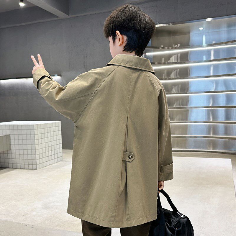 男童中长款风衣外套2024春秋装新款儿童单排扣洋气大衣春季中大童