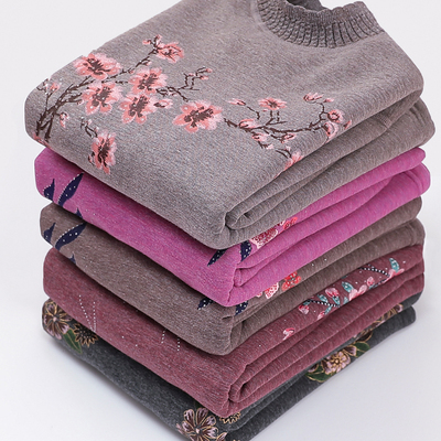 中老年人秋冬发热衣裤女奶奶冬装衣服加绒加厚妈妈打底两件套