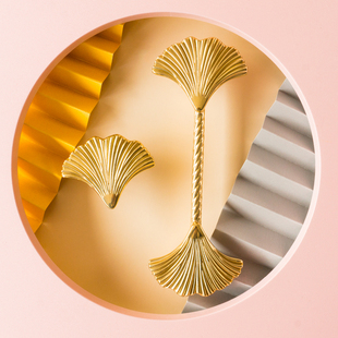 硕南北欧风黄铜小拉手橱柜家具衣柜门把手抽屉金色银杏叶拉手单孔