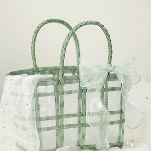 伴手礼女伴娘透明结婚婚礼实用喜糖盒编织篮子礼盒空盒礼品手提袋