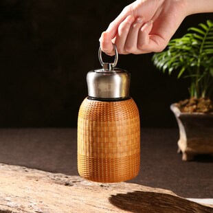 竹子复古手工竹编杯竹丝保温壶陶瓷内胆泡茶杯保温杯旅行便携水杯
