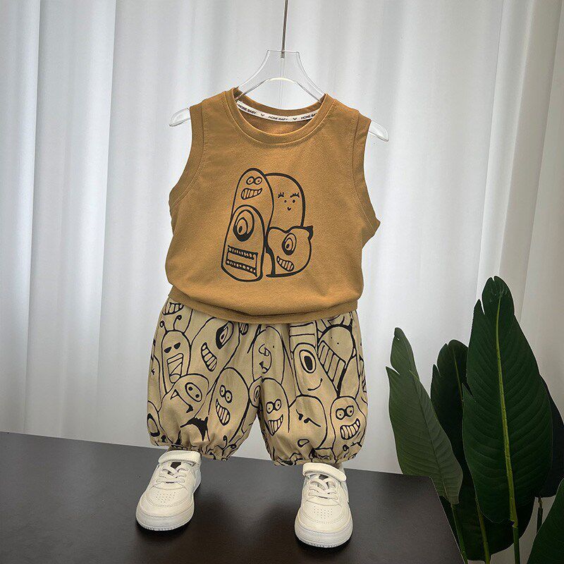 男童背心套装夏季薄款无袖纯棉宝宝夏天衣服度假简约穿搭儿童夏装