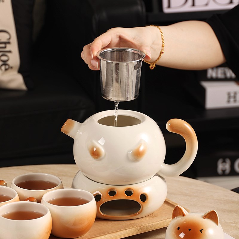 暹罗猫花茶壶套装陶瓷咖啡杯碟茶具杯子控水壶家用水具结婚伴手礼