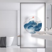 定制中式 饰画厨房窗户贴画 水墨卧室玄关阳台磨砂玻璃贴纸静电贴装