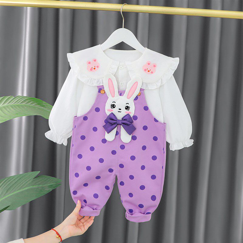 婴儿秋装套装2023新款洋气一岁半女宝宝秋季背带裤女童可爱小童装