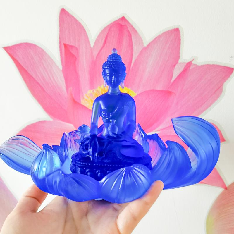 禅悦古法真琉璃莲花禅意多功能摆件灯台座佛像七色底座精美供香盘