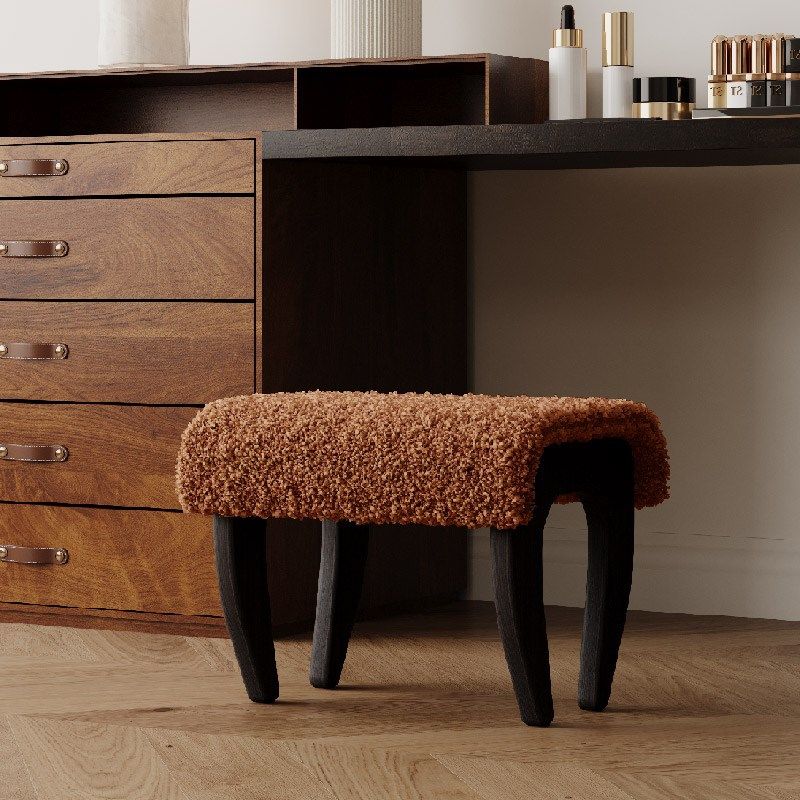 中古风实木化妆凳梳妆台凳子网红轻奢高级感入户门换鞋凳家用门口