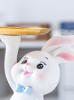 精选创意轻奢可爱兔子托盘摆件玄关钥匙收纳家居客厅桌面办公室装