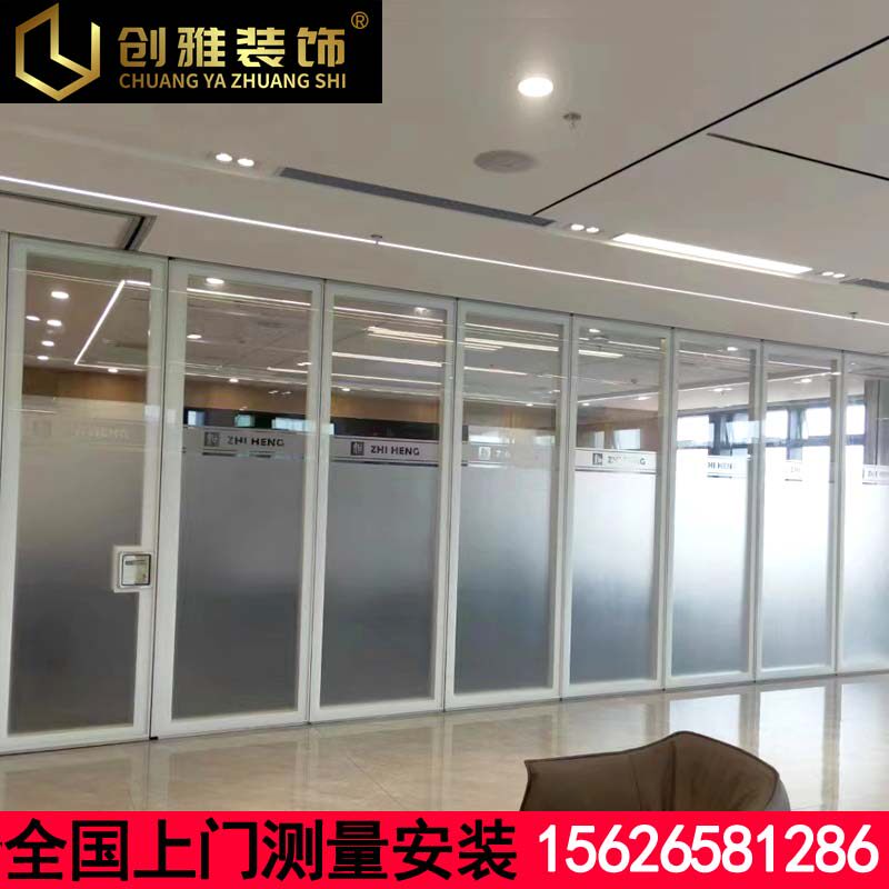 办公室玻璃活动隔断墙移动吊轨式推拉折叠式屏风铝合金边框隔音墙