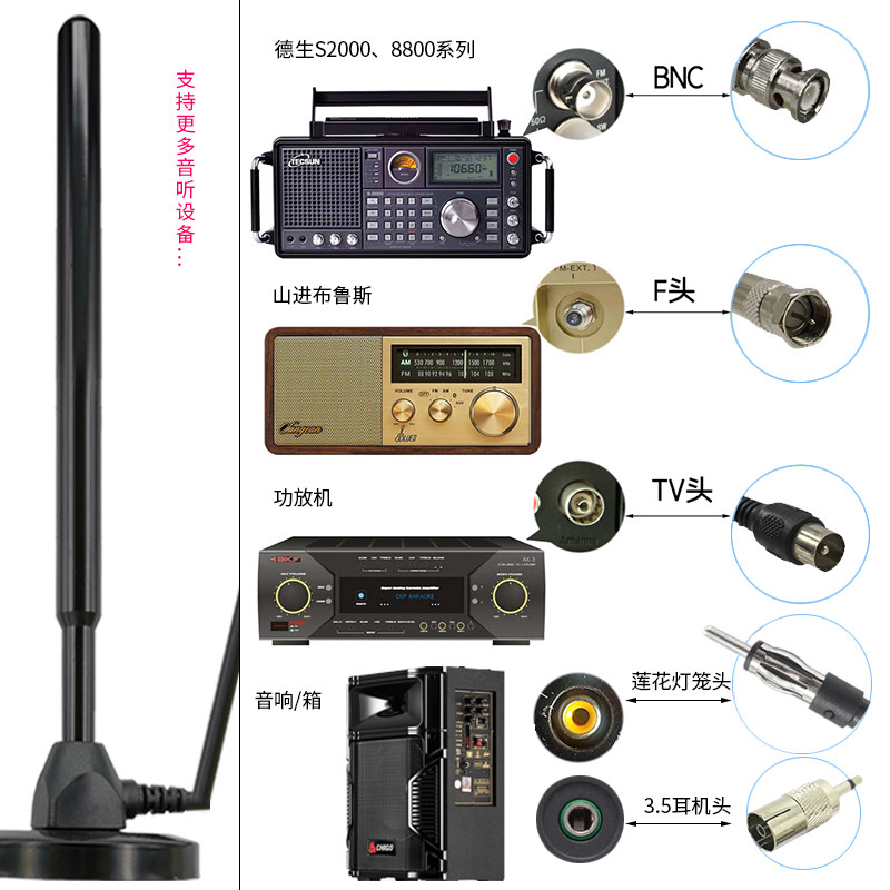 收音机fm中短波调频天线山进德生收音机外接天线功放音响信号增强