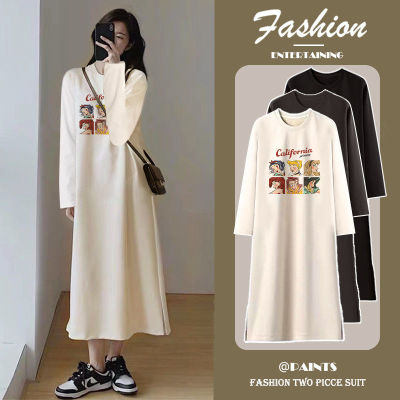 秋装女款2025年新款长袖连衣裙春秋穿搭长裙宽松大码韩版t恤裙子