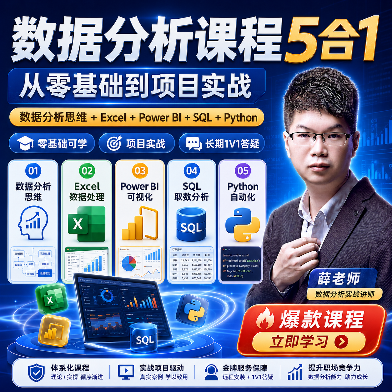 数据分析课程零基础Python培训可视化MySQL教程Excel爬虫PowerBI