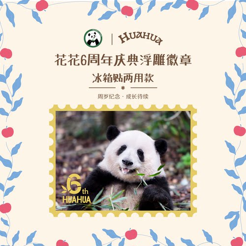 和熊猫一起 花花6周年庆典浮雕徽章 冰箱贴两用款 Panda o'clock