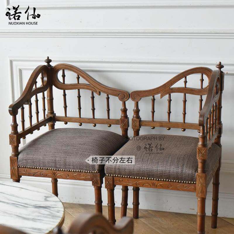 中古feel实木雕刻转角椅复古复刻三角餐椅休闲换鞋长凳软座美式