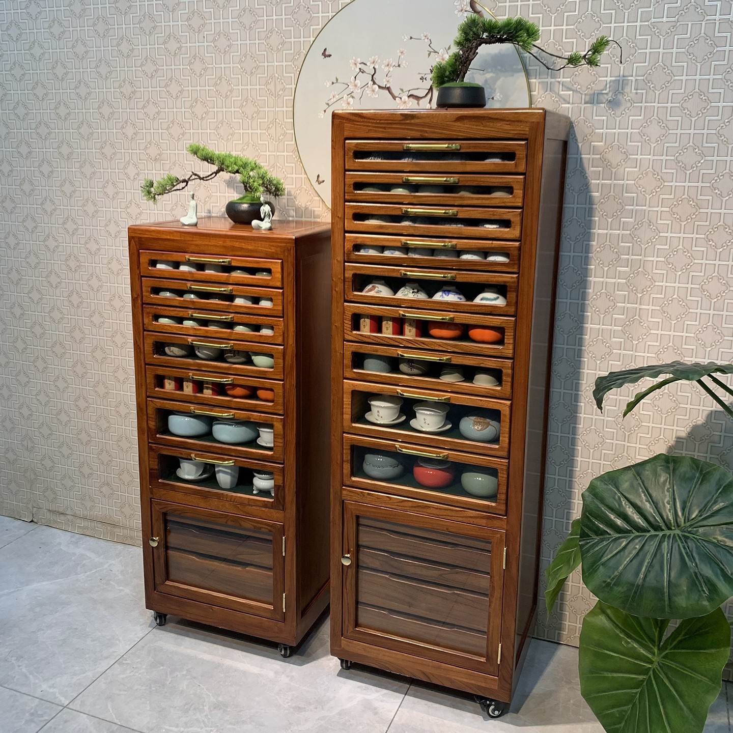 老榆木新中式实木牙科柜客厅家用多层柜首饰展示柜茶具文玩收纳柜