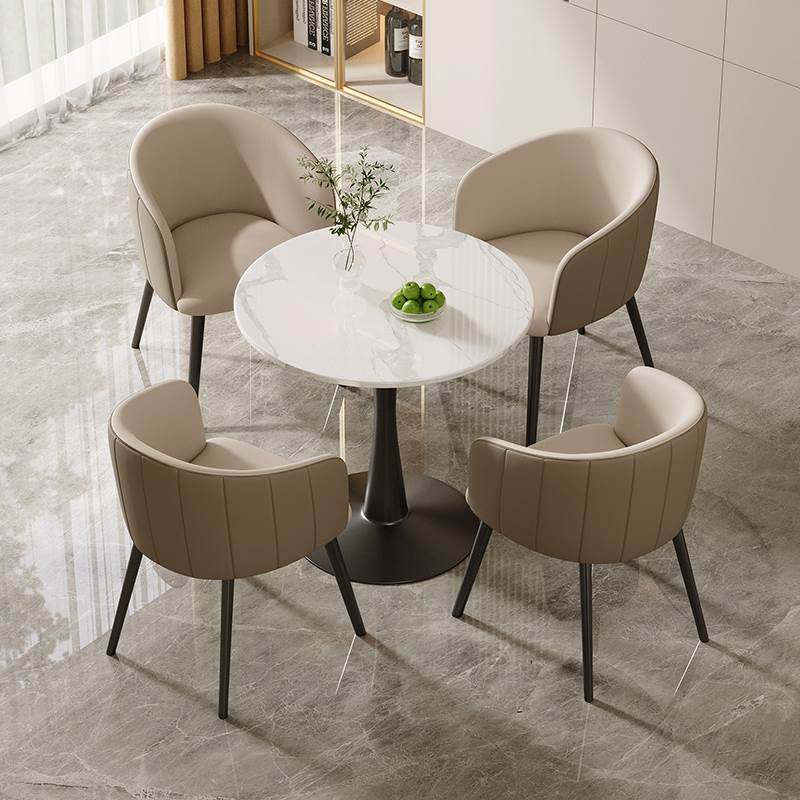阳台休闲茶桌椅组合一桌四椅岩板小圆桌子咖啡厅接待区洽谈会客桌