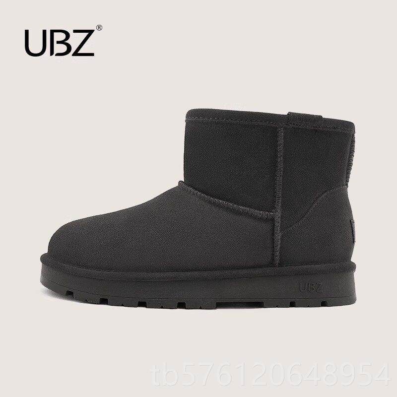 正品UBZ 防水雪地靴短男筒2绒025新款冬季加加东厚防滑北灰色面包