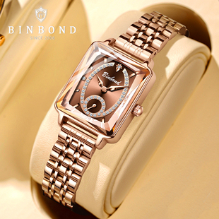 BINBOND手表女款正品防水高级感女士石英表时尚潮流玫瑰金手表