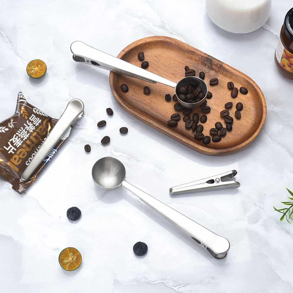 多功能量勺夹咖啡豆奶粉不锈钢长柄量勺封口密封夹子咖啡器具配件,厨房/烹饪用具,量勺,淘宝优惠券,粉丝福利购,淘宝优惠卷