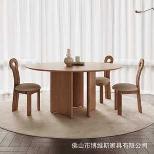 中古风实木圆桌家用小户型白蜡木饭桌简约复古带转盘圆餐桌椅组合