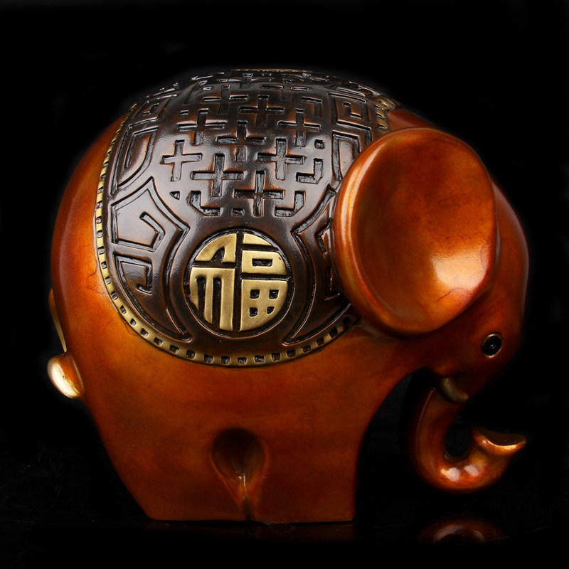 铜大象摆件彩绘大象一对吉祥客厅创意工艺装饰品摆设开业礼品