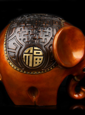 铜大象摆件彩绘大象一对吉祥客厅创意工艺装饰品摆设开业礼品