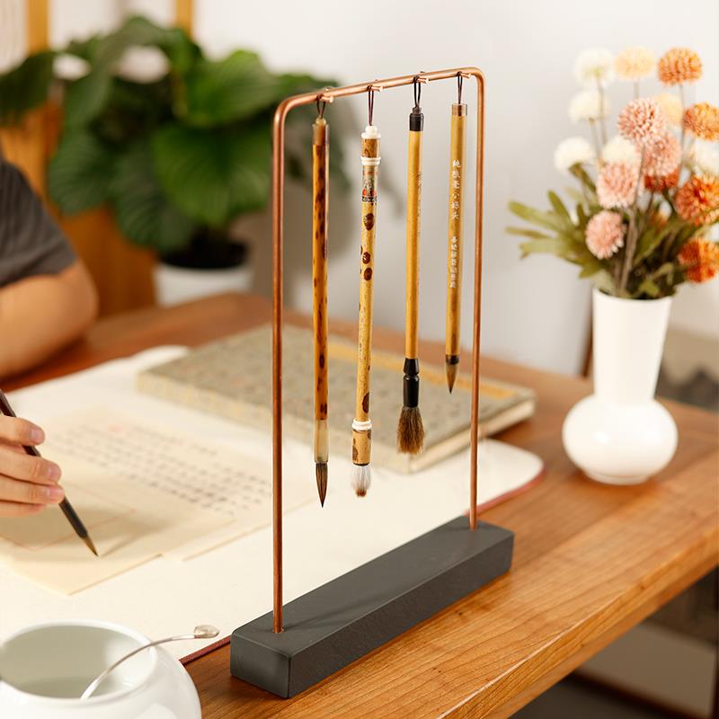 金石毛笔架笔挂 紫铜简约门字形笔挂 多功能展示架创意新中式笔架