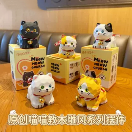 鹿鸣 喵喵木雕风树脂摆件 橘猫车载摆台 电脑桌面装饰 家居小物件
