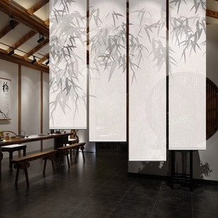 竹影东方美学中式卷帘窗帘装饰客厅屏风软隔断餐饮店茶室玄关帘