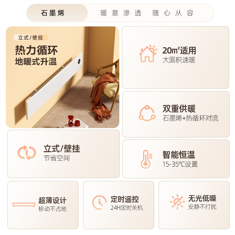 容声踢脚板取暖器石墨烯家用节能暖风机全屋电热地暖式浴室电暖器