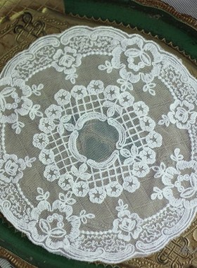 eo法式复古绣白色蕾丝餐垫椭圆形桌布垫子防尘盖巾摄影道具