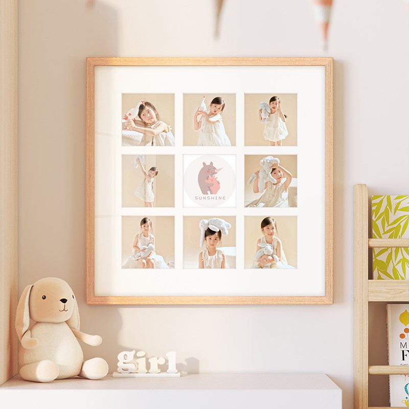 九宫格实木相框摆台定制照片打印婚纱照结婚照挂墙冲洗全家福相片