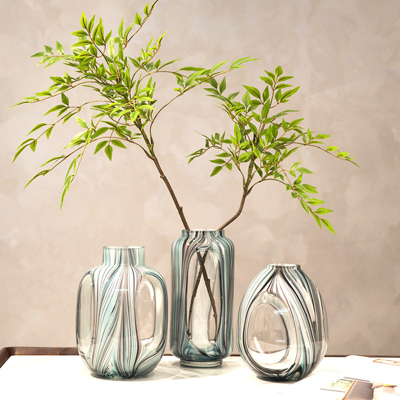 现代简约大肚小口水墨线条彩色玻璃花瓶家居软装插花新品工艺品摆,模玩/动漫/周边/娃圈三坑/桌游,文化/体育周边,淘宝优惠券,粉丝福利购,淘宝优惠卷