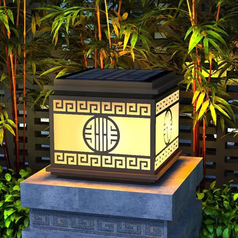 新代中式太阳能柱头灯户外防水围挡别墅庭院室外围墙大门柱墙头灯