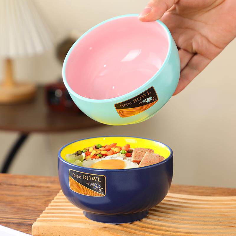 日式高颜值撞色陶瓷碗家用2025新款米饭碗加厚防烫个人专用吃饭碗