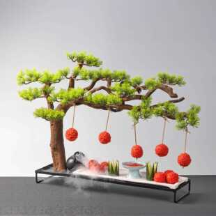网红荔枝虾球妃子笑餐具个性迎客松根雕创意装饰树形位上明档摆盘