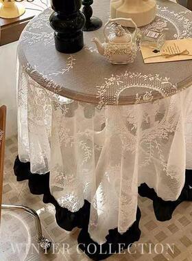 法式浪漫白色蕾丝桌布黑白经典装饰百搭茶几台布柜子盖巾