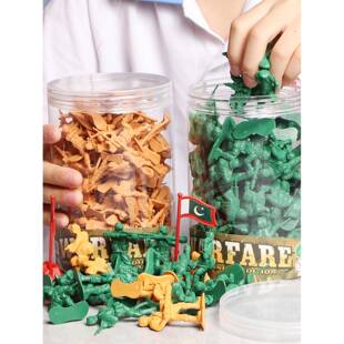 收纳桶礼品装男孩二战多款式军事塑料小兵人战争模拟打仗玩具模型