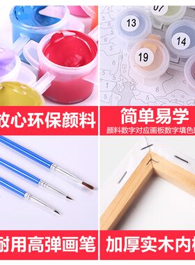 diy数字油画 客厅风景花卉手工数码自己填色手绘装饰画春夏秋冬树