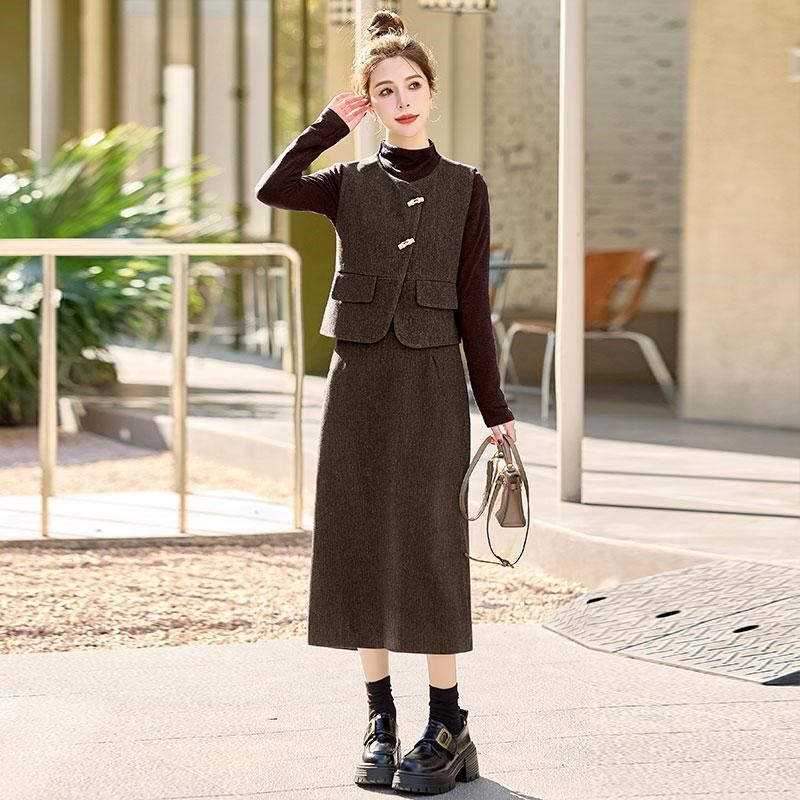 2025春季新款套裙女装时尚洋气时髦套装马甲半身裙三件套秋冬显瘦