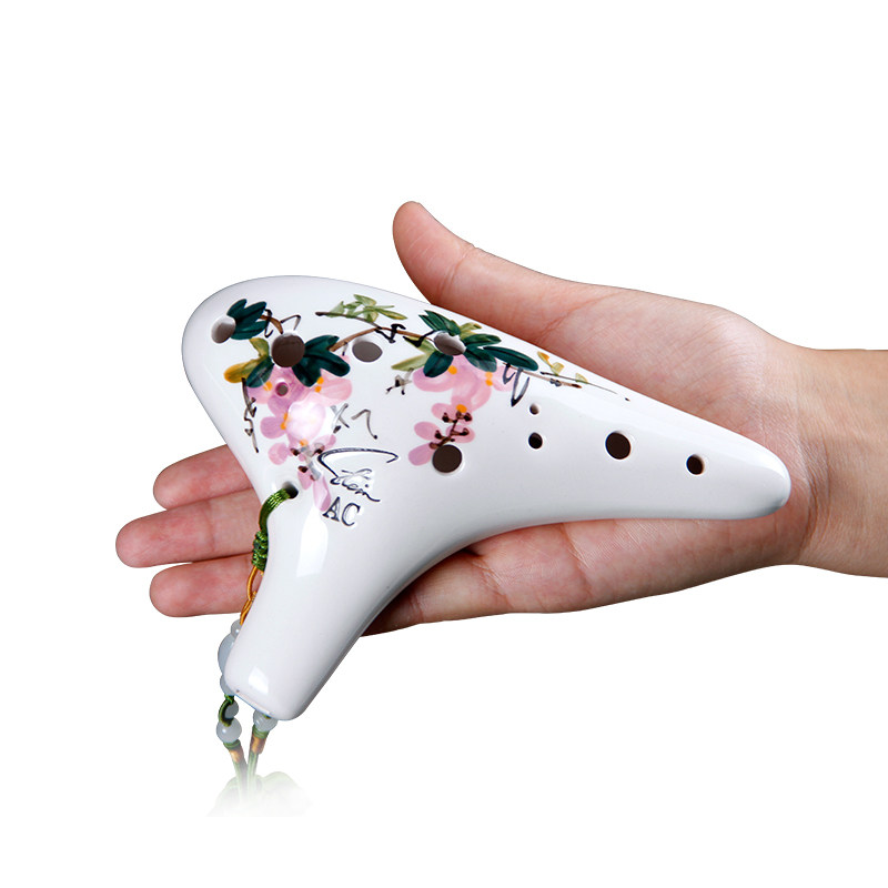 包邮 风雅陶笛   圆头十二孔中音C调陶笛 手绘12孔AC陶笛