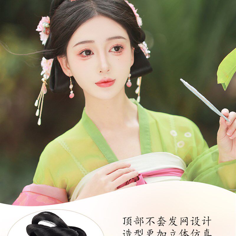 汉服假发包古风盘发发髻一体式后脑勺垫发包古装花神发型日常头饰
