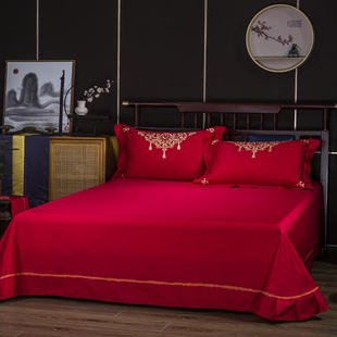 2021大红婚庆床单纯棉结婚红色全棉床单三件套1.8米2.0m床上用品